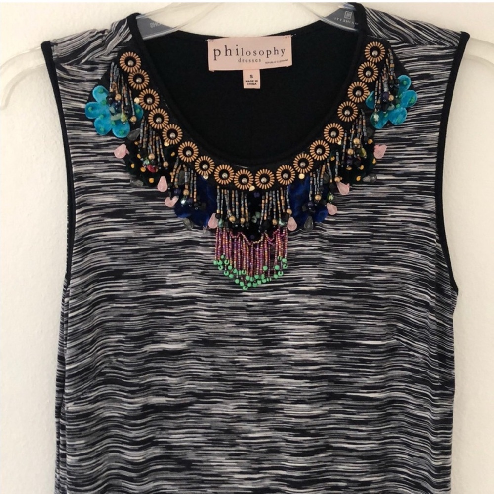 Philosophy Black and White dress with Beaded Neckline